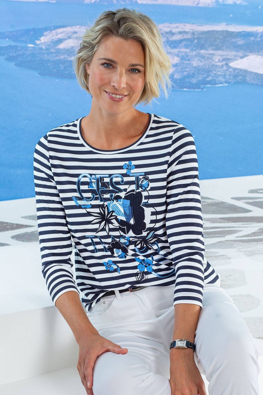 Damen Rabe | Rabe Druck-Streifenshirt